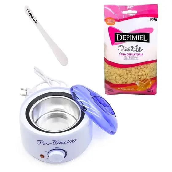 Kit Depilação Cera Quente Depimiel 500g + Espátula + Panela Aquecedora