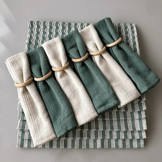 Jogo Americano Em Cor Pistache e Cru 100%Algodão Perfeito Para Mesas De Jantar e Almoço Tear Mineiro