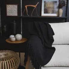 Manta Para Sofá Preta Xale Decorativa 1,80 x 1,20 m 100% Algodão O Legitimo Tear Mineiro