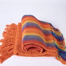 Kit 2 Mantas Para Sofá Xale Decorativa Luxo Cor Arco-íris E Laranja 1,80 x 1,20 m 100% Algodão Tear Mineiro