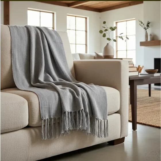 Manta Para Sofá Cinza Prata Luxo Decorativa Xale 1,80 X 1,20m 100% Algodão Legitimo Tear Mineiro