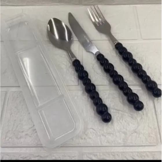 Kit de Talher ,Jogo de Talher Bolinha Fofo Estojo Garfo Faca  Viagem jogo talheres 3 peças Inox com estojo