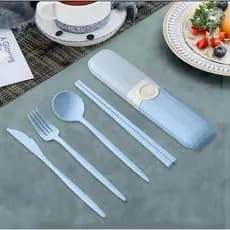 Kit Talheres Infantil/Adulto com Estojo – Garfo, Faca e Colher para Escola e Trabalho