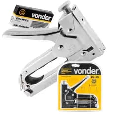 Grampeador Pinador Profissional Vonder Plus + 600 Grampos Aco cromado Tapecaria Estofado Moveis