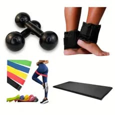 Kit Fitness Treino em Casa  Academia Halter 2kg, Caneleira 2kg, Colchonete,Elástico Fitness Completo