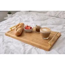 Bandeja 0,39 x 18 de Bambu com Alça Dourada Luxo Ripada Café da Manhã Decoração Cozinha