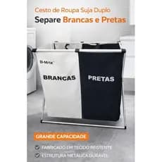 Cesto de Roupa Suja Duplo Dobrável Separador Brancas e Pretas Lavanderia Grande Capacidade Estrutura Metálica