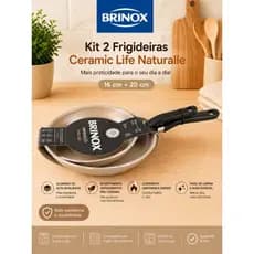 Kit 2 Frigideiras Brinox Ceramic Life Naturalle 16cm e 20cm Antiaderente BEGE