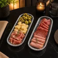 Kit 2 Petisqueiras de Vidro Folha 19x8cm Elegante Luxo Cristal Servir Petiscos Frios e Decorar Mesa