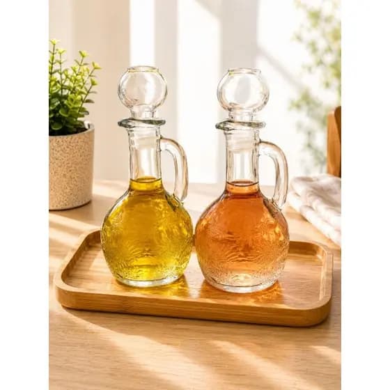 Kit 2 Galheteiros de Vidro Folha / Listrado 250ml – Porta Azeite e Vinagre Decorativo Cozinha