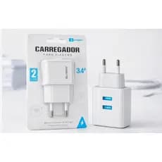 Carregador de Viagem 2 USB Tomada BIVOLT Carregamento Rápido Android Iphone