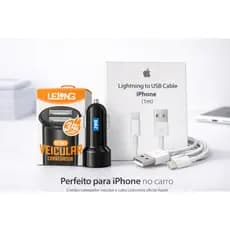 Kit Carregador Automotivo + Cabo USB Iphone Lightning Carregador Veicular Carro Carga Rápida Iphone 5 a 14