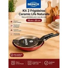 Kit 2 Frigideiras Brinox Ceramic Life Naturalle 16cm e 20cm Antiaderente VERMELHA