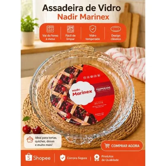 Assadeira de Vidro Marinex Nadir 1,6L Redonda | Refratária Resistente Forno e Mesa