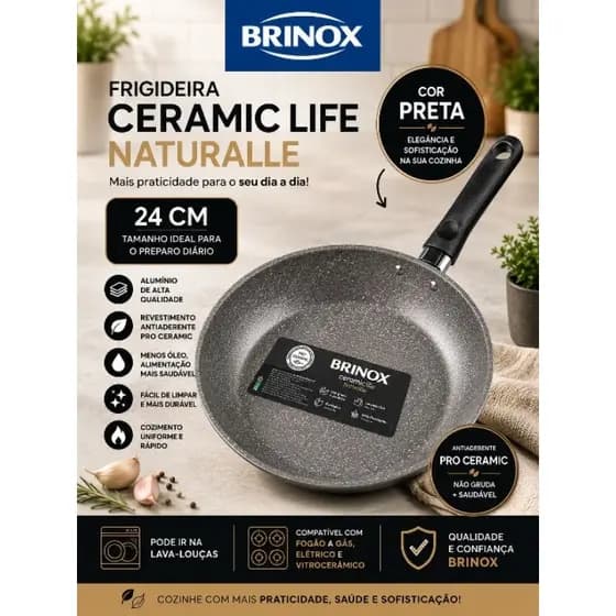 Frigideira Brinox Ceramic Life Naturalle 24cm Antiaderente Preta