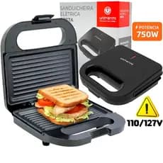 Sanduicheira Elétrica Grill Unitermi Com Chapas Antiaderente 750w 110/127v