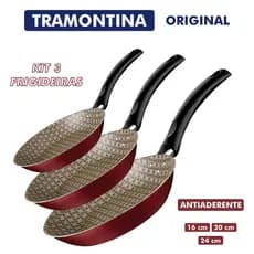 Kit 3 Frigideira Antiaderente 16 20 e 24 cm Tramontina Turim com Textura Paris Starflon Max