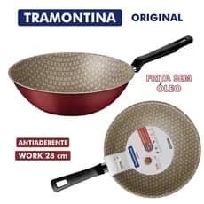 Frigideira Antiaderente 28cm Tramontina Wok com Textura Starflon Max Vermelha
