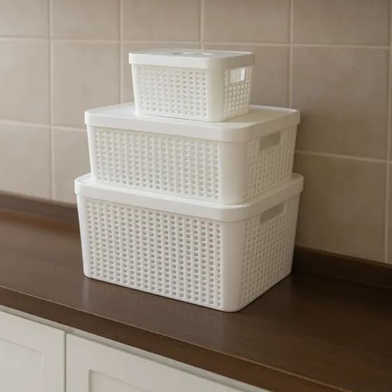 Conjunto kit 3 Caixa Organizadora Cesto P M G Com Tampa Resistente 2L/11L/17L - LP House