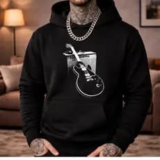 Moletom Blusa de frio Canguru Personalizado desenho escrito Milano Streetwear Flanelado Estampa Fone Guitarra