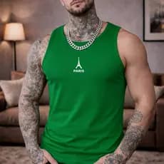 Camisa Regata Masculina Academia Algodão Brasil 100% Algodão Estampada Torre paris