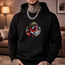Moletom Blusa de frio Canguru Personalizado desenho Peixe Streetwear Flanelado