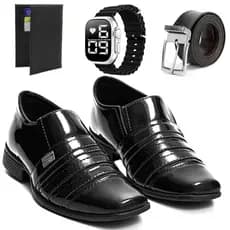 Kit Sapato Social Verniz Elegante Com Brindes Confortável Classico