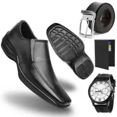 Sapato social italiano premium leve confortavel calce fácil preto + Acessorios