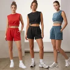 Conjunto Feminino Moletinho Cropped e Short com Bolso - Casual Confortável Blogueira