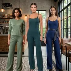 Conjunto Feminino Inverno Macacão Pantalona e Casaco Lanzinha Quentinho