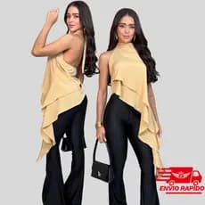 Blusa Regata Feminina Gola Alta Estilosa Elegante Tecido Sedinha Liso