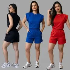Conjunto Feminino Casual Blusa e Short Liso Algodão Premium Fio30.1