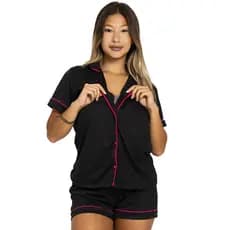 Pijama Babydoll Blogueira Gola com Botões Feminino Adulto