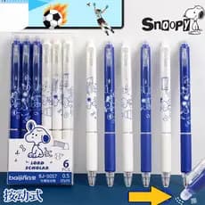 6 Unidades De Caneta De Gel Snoopy Press Tinta Apagável Azul