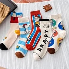 Snoopy Meias Femininas Dos Desenhos Animados Filhote De Cachorro Meados De Bezerro Moda Estilo Universitário Unissex