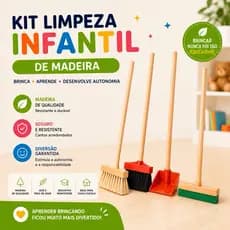 Kit com 4 peças brinquedo limpeza infantil vassouras, pá e rodo