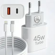 Carregador Iphone Turbo 45W 2 Entradas USB e USB-C + Cabo Lightning Iphone 6 7 8 X XR XS 11 12 13 14