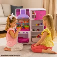 Cozinha Brinquedo Infantil Rosa Geladeira Fogão Panelas Fogão com bocas e botões giratórios Brincar