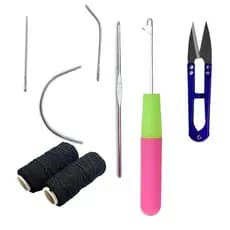 Kit C/ 05 Agulhas Crochet Braid Para Cabelo Dread Jumbo + Tesoura + 2 Linha Latex