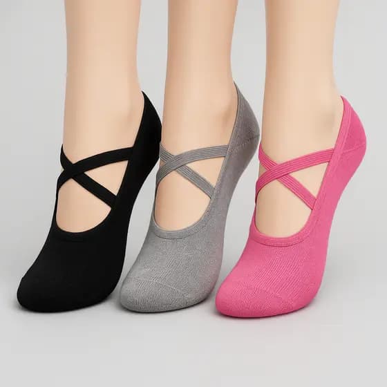 Conjunto 6, 3 ou 1 Par Meias Sapatilha Adulto Feminina Antiderrapante Pilates Yoga Fitness 34 - 39