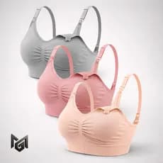 Kit 3 Sutiãs de Amamentação Reforçado Com Bojo Removível Liso Cores Neutras Sortidas