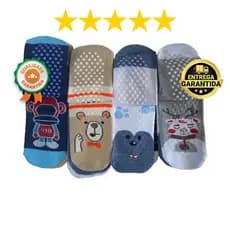 Kit de 12 Pares de Meias Infantis Super Antiderrapantes: Conforto e Segurança para Meninos