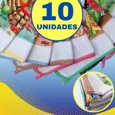 kit 10 Unidades Pano de prato Grande estampado com viés Premium para cozinha