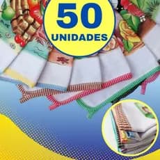 kit 50 Pano de prato Grande estampado com viés para cozinha