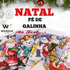 Pano De Prato Pé de Galinha Estampado Natal Bainha Kit Com até 15 Peças Variadas
