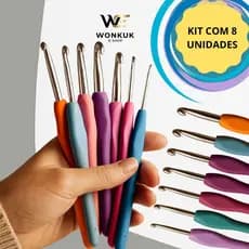 Kit Conjunto de Agulha De Crochê soft 8 Unidades Cabo Plástico Vários Tamnhos de 2,0mm a 5,5mm