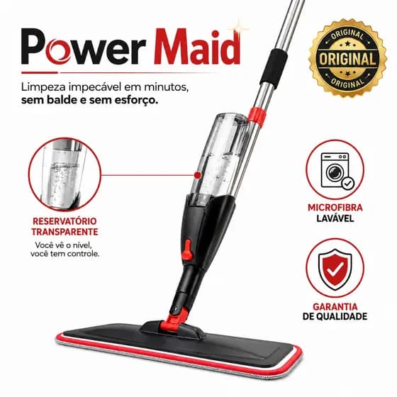 Power Maid Mop Spray Giratório com Reservatório Esfregão Flat Microfibra Lavável Rodo de Limpeza