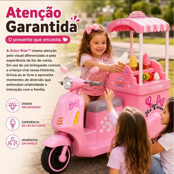 Luxo presente Moto Eletrica Infantil 12v Sorveteria Rosa Veiculo Eletronico Criança