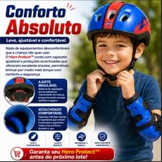 Kit Proteção Infantil Completo 7 Peças com Capacete, Joelheira, Cotoveleira e Protetor de Punho Hero Protect™ Azul e Ver