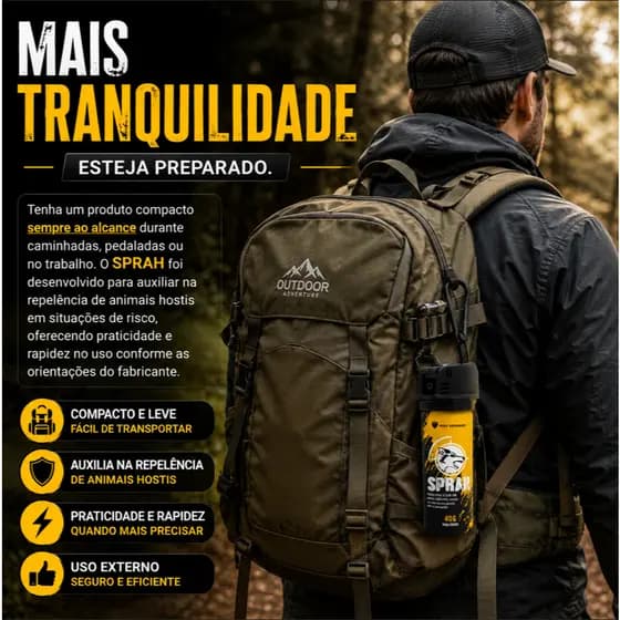 Spray Repelente Contra Animais Agressivos SPRAH 40g Uso Externo Compacto Ação Rápida Fácil Transporte